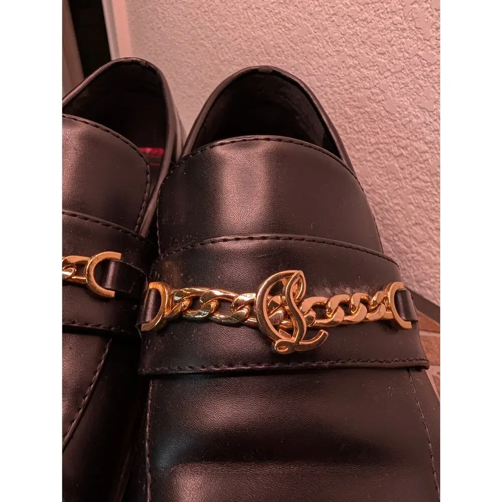Christian Louboutin MJ Moc Men's 41 US 8 Black Leather Gold Chain Loafers $1195